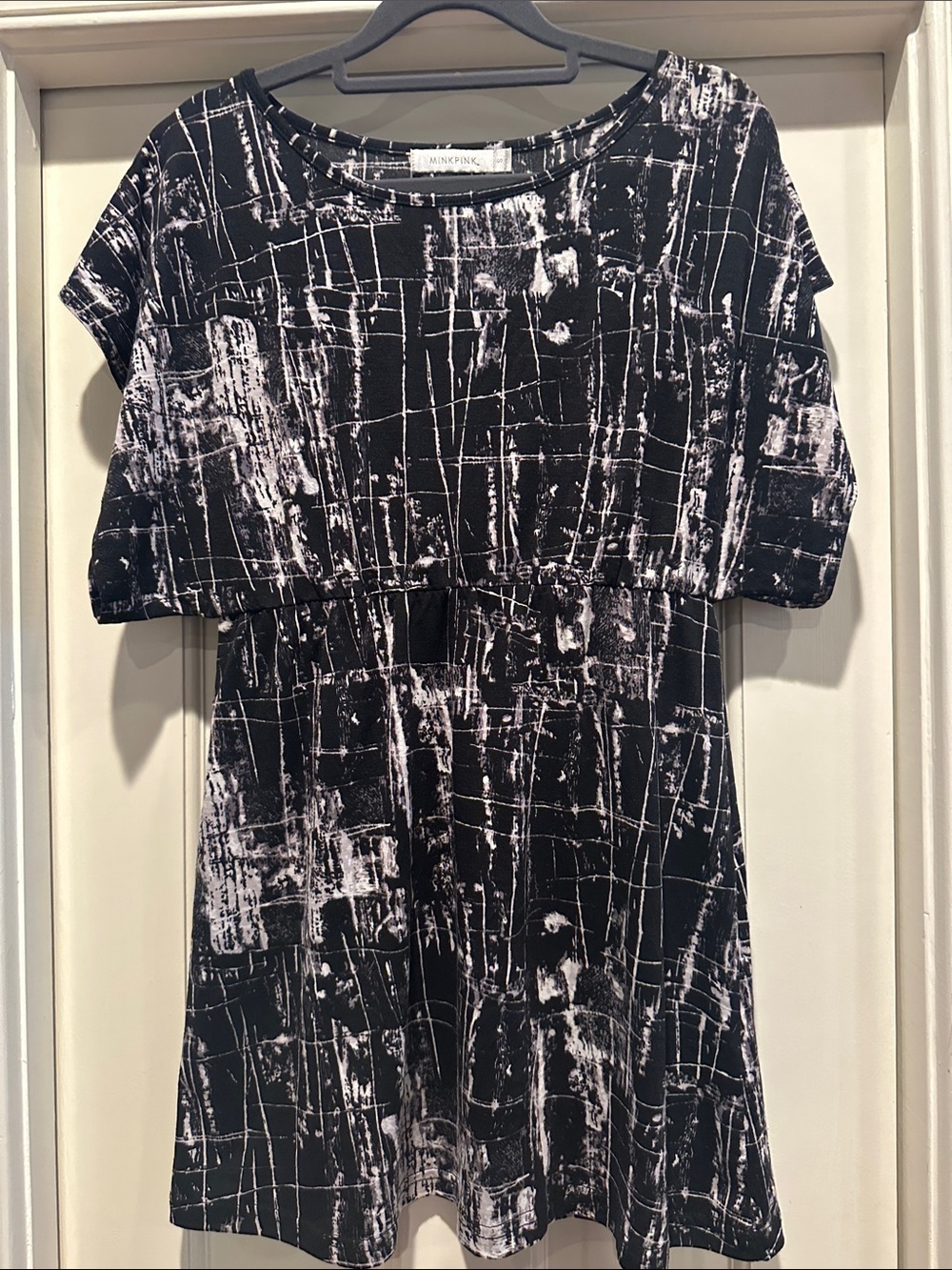 MINKPINK Black & White Abstract Grid Mini Dress